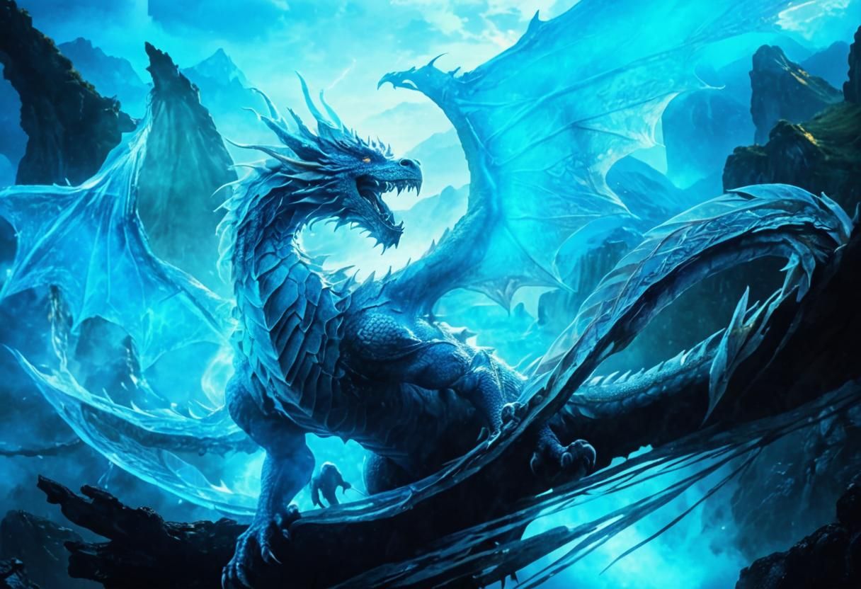 Majestic Dragon in Mystical Realm, Fantasy Illustration