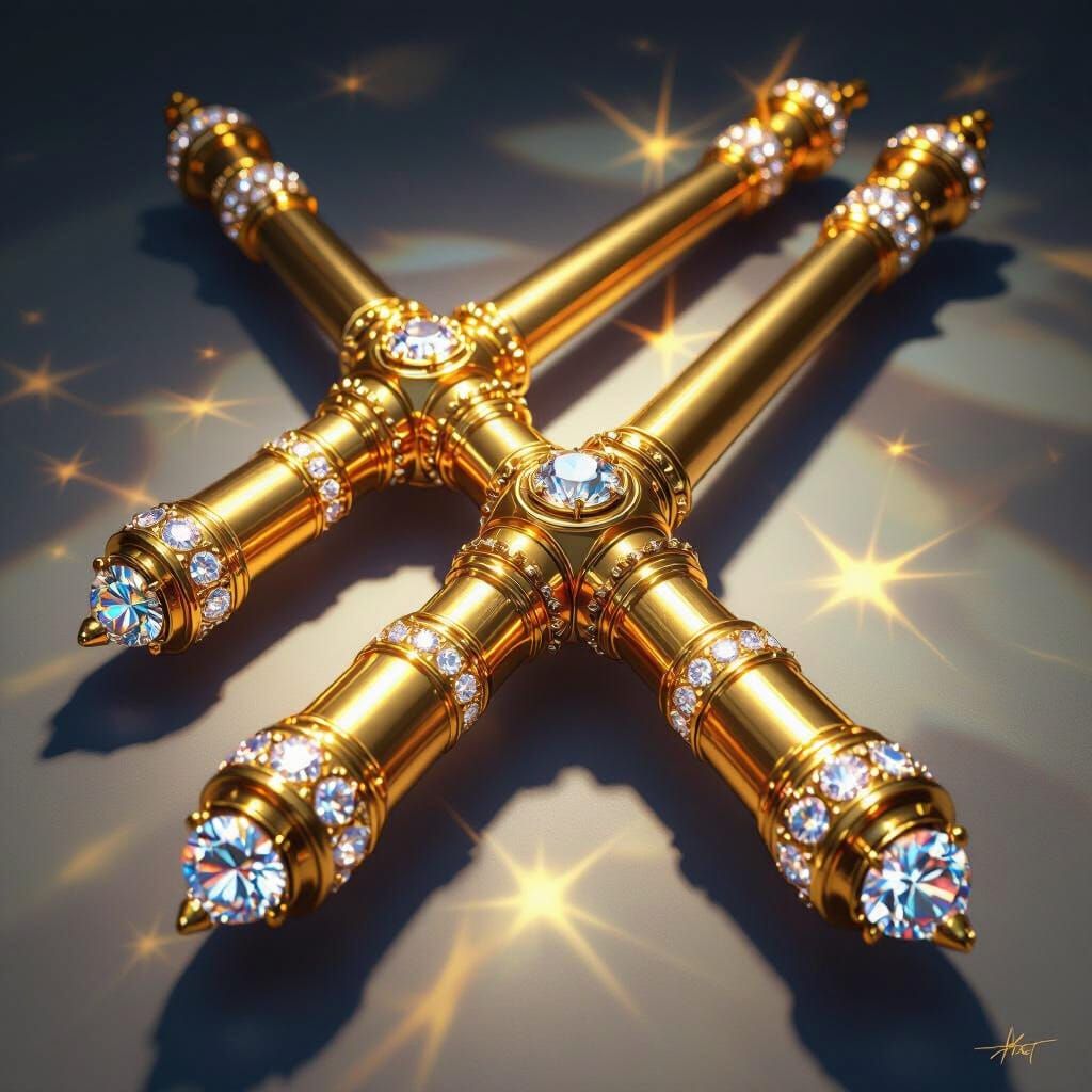 Solid Gold Diamond Nunchucks in Dynamic Pose