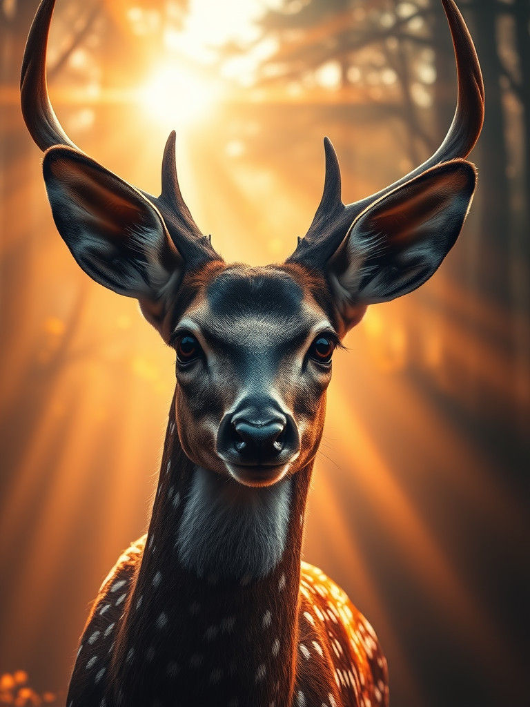 Mystical Deer in Forest: Digital Art in Cosmic Style