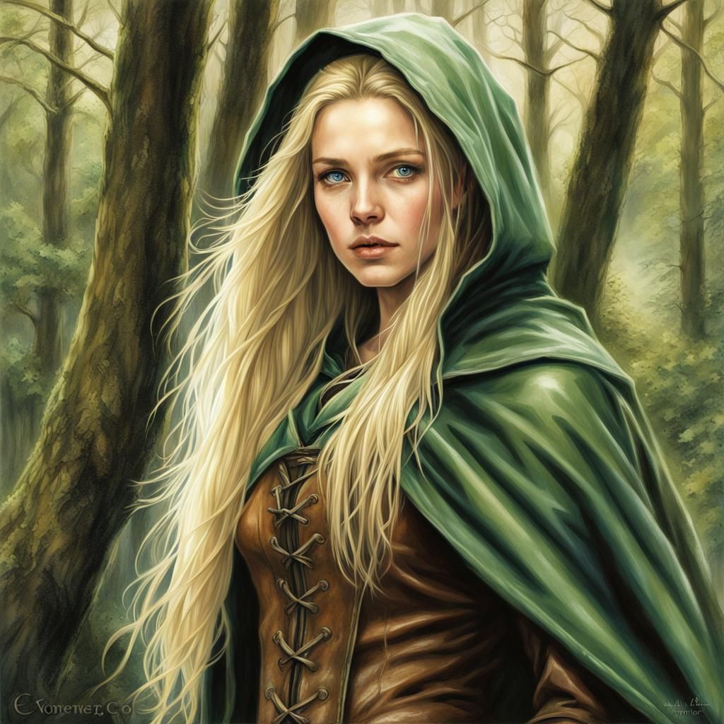 Fantasy Ranger in Forest, Hyperrealistic Art