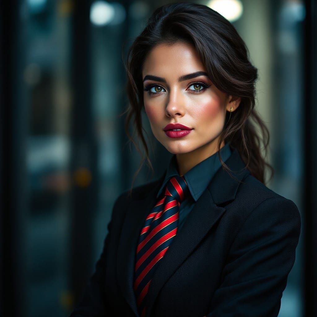 Elegant Businesswoman in a Striped Tie