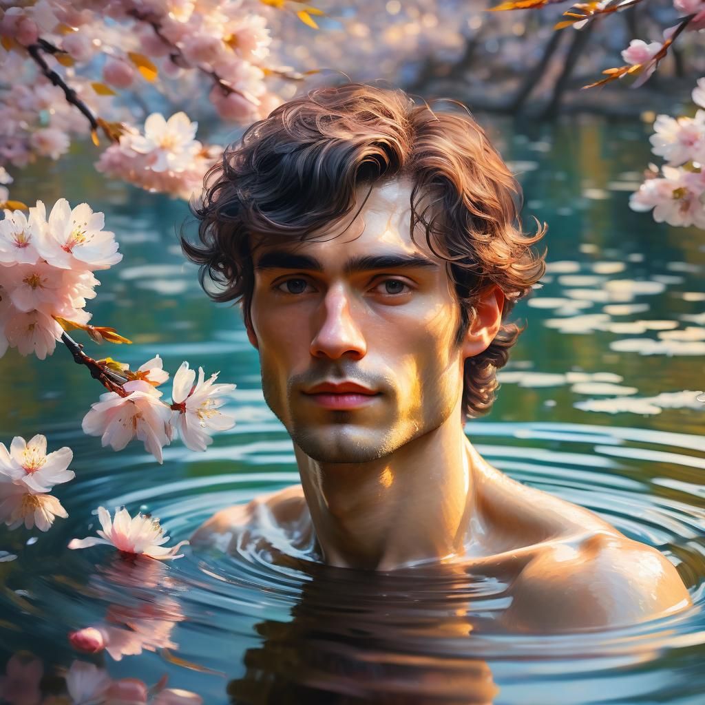 Fae Man Bathes in Cherry Blossoms: Fauvist Painting