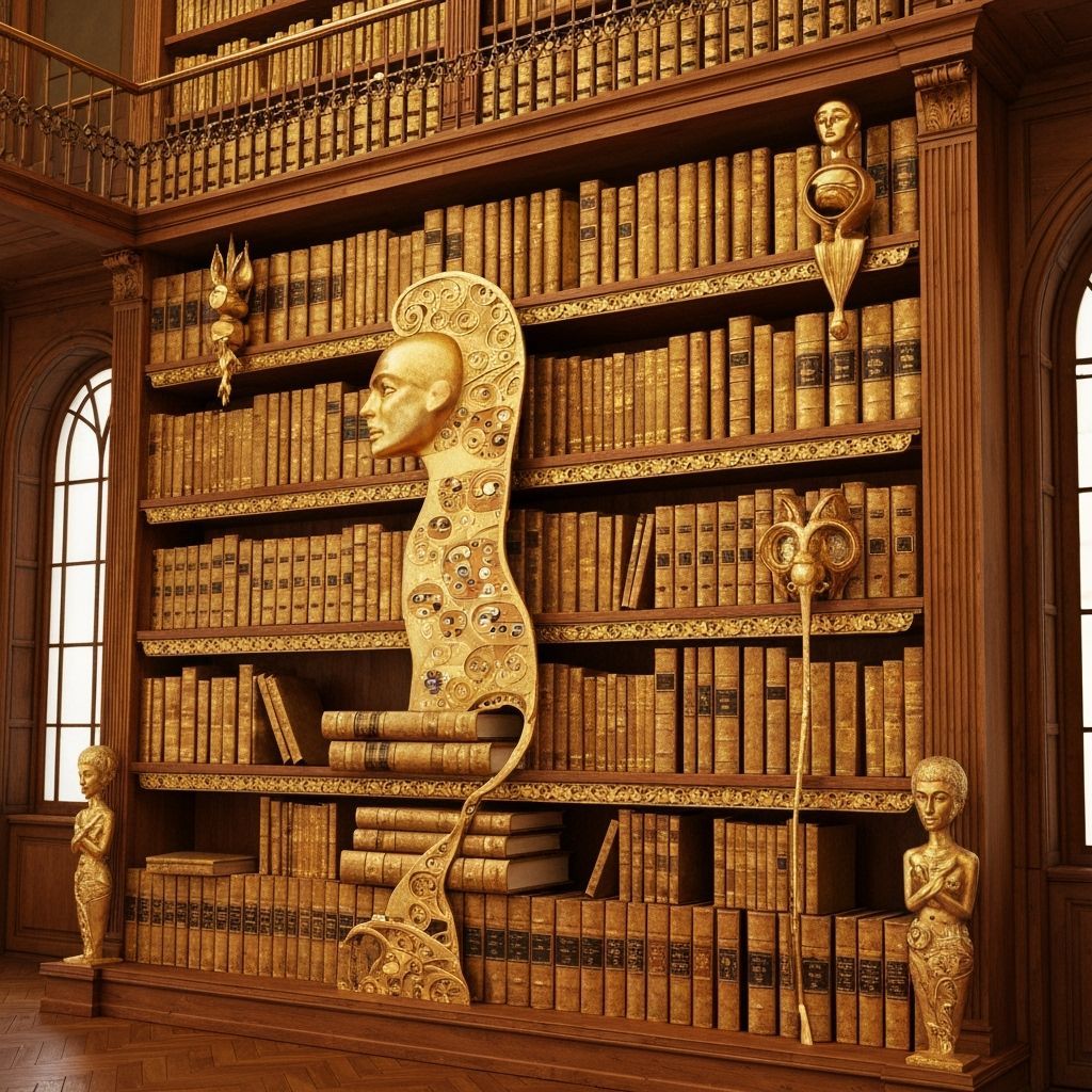 Gold Bookshelf in Art Nouveau Style