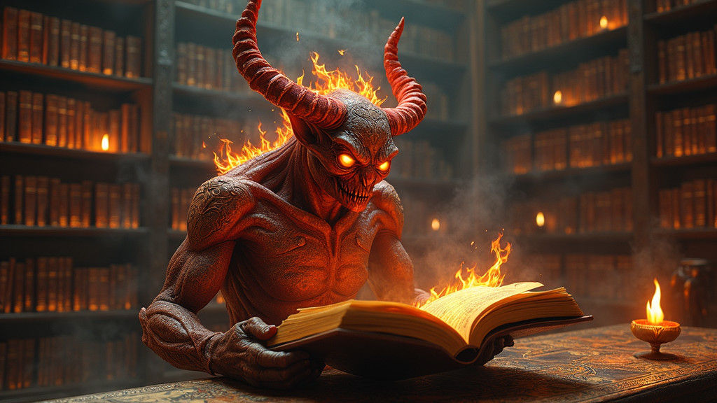 Menacing Djinn in Mystical Arabian Library