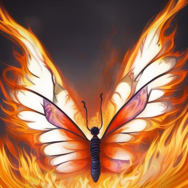 Flaming Fire Butterfly in Anime Style
