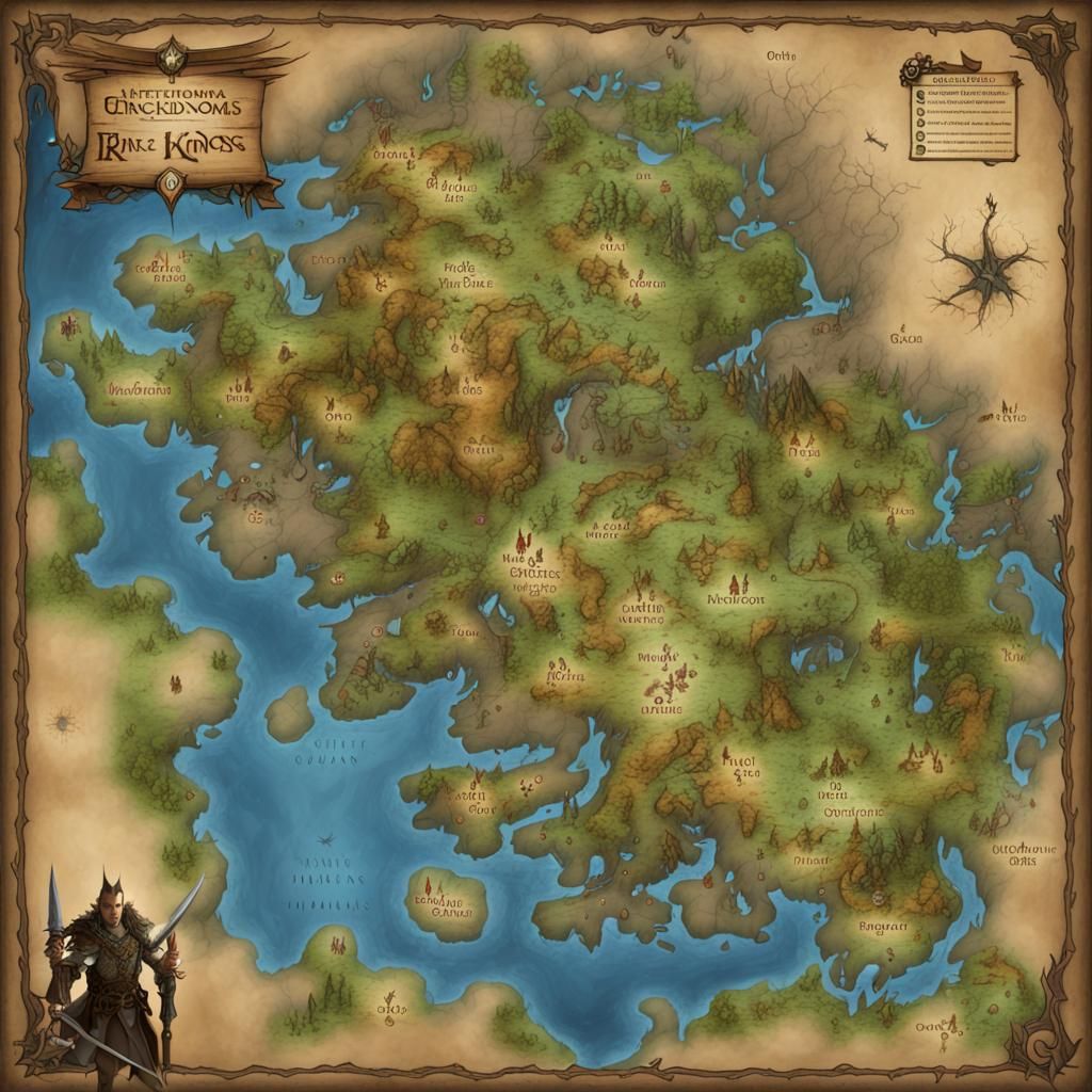 Detailed Fantasy Map of Kingdoms and Territories