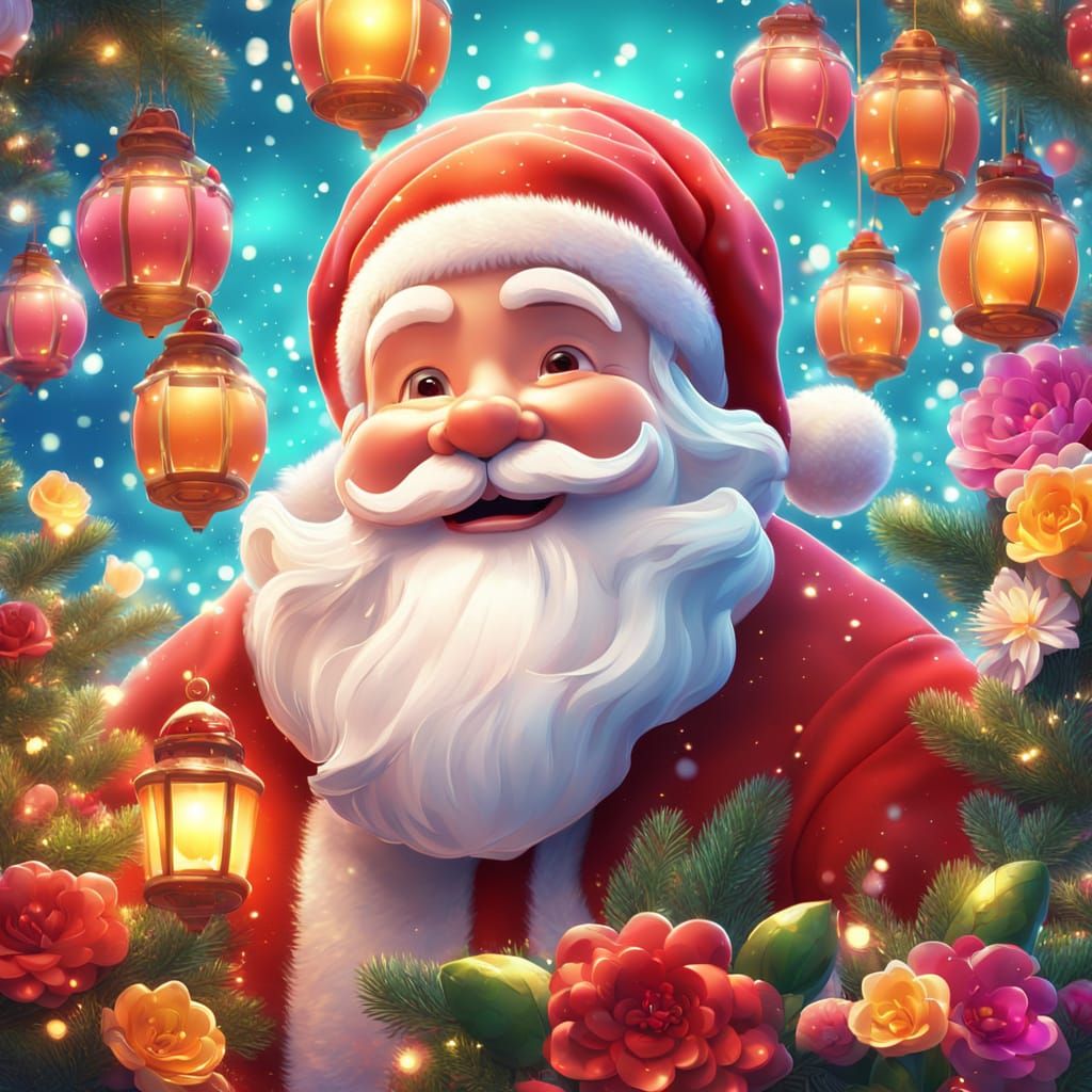 Santa Celebrates Spring Festival in Vibrant Digital Art