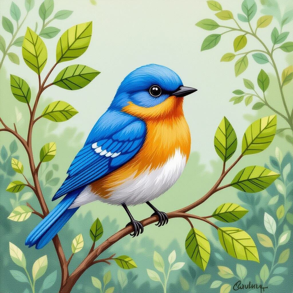 Felted Bluebird in Storybook Style