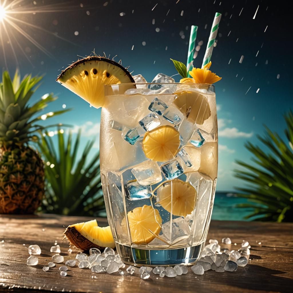 Icy Coconut Cocktail in Hyperrealistic Style