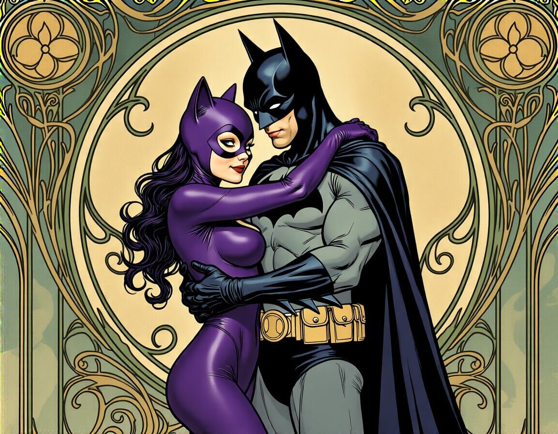 Catwoman and Batman in Art Nouveau Style