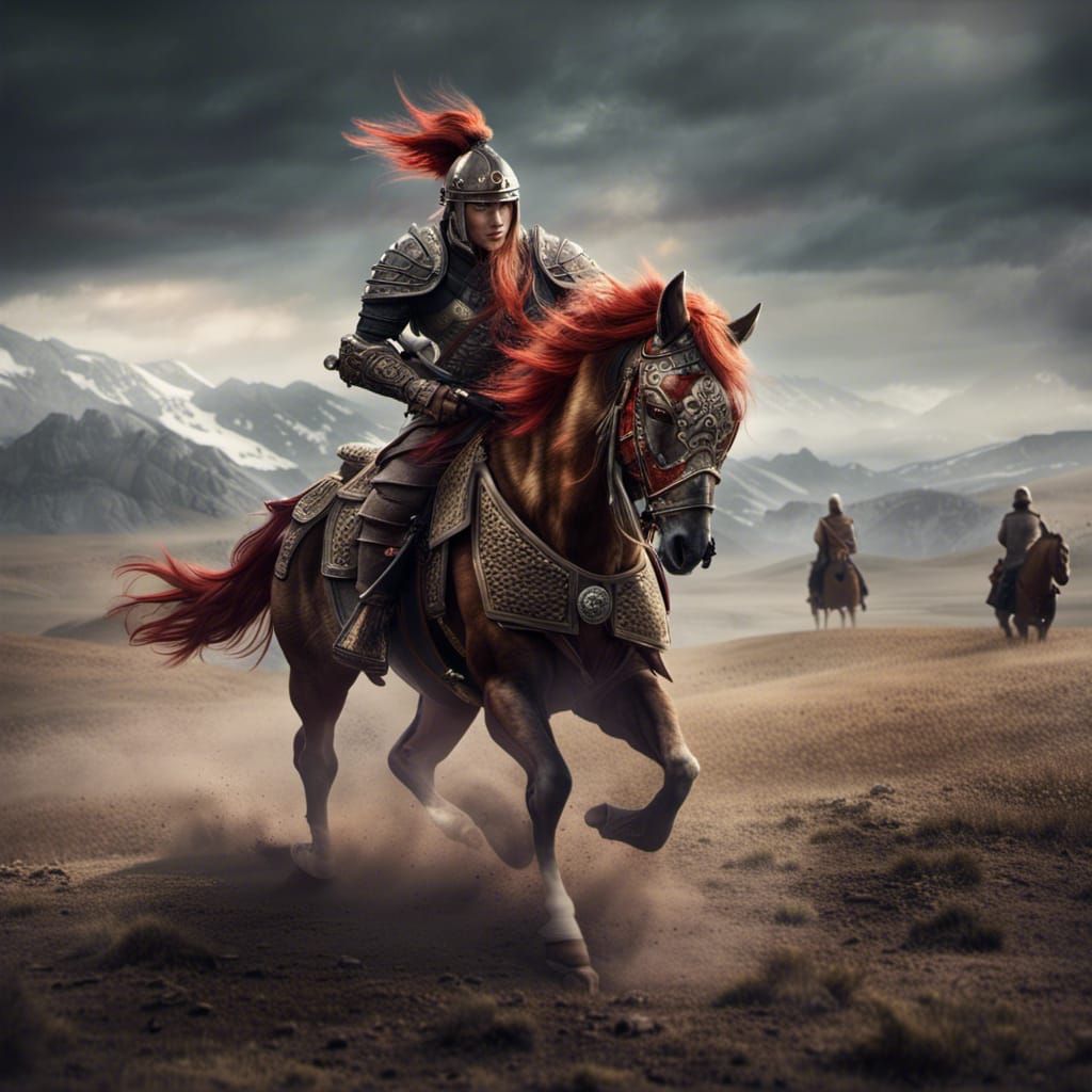 Armored Warhorse on Battlefield: Cinematic Matte Painting