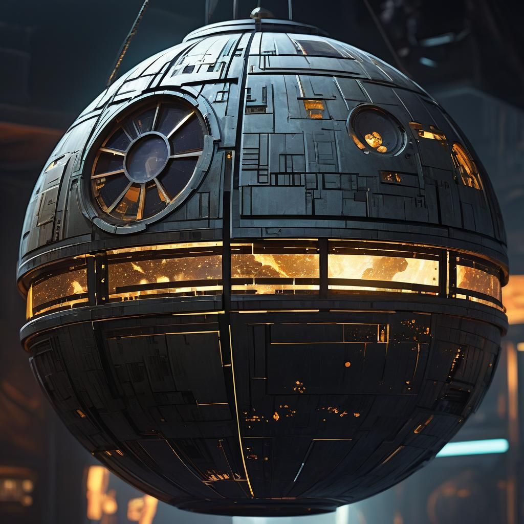 Metallic Death Star Lantern in Space Opera Style