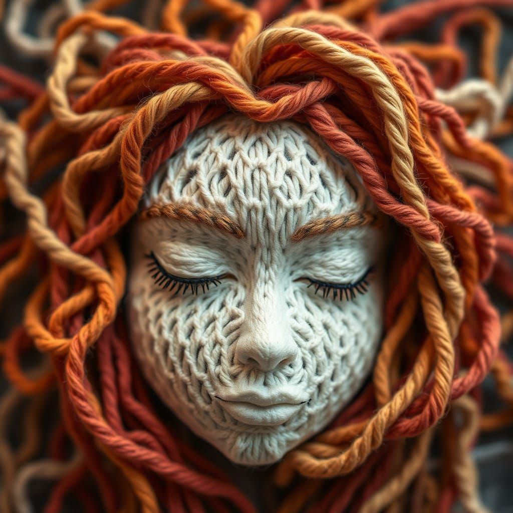 Intricate Threads Form a Serene Face