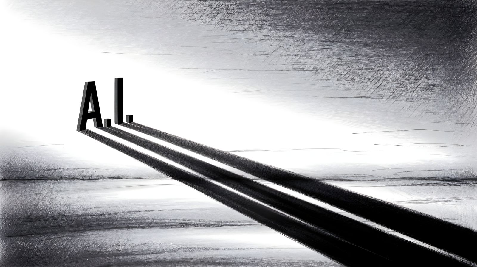 Charcoal Drawing of A.I. Silhouette in Serene Landscape