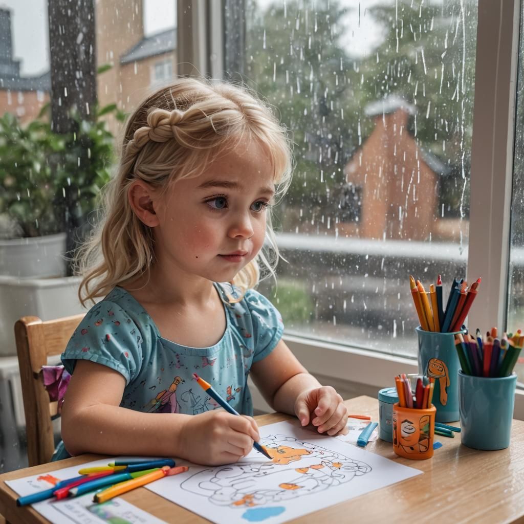 Girl in Elsa Dress Coloring with Teddy Bear