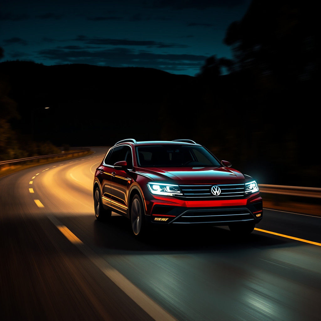 Tiguan on Night Highway in Futuristic Style