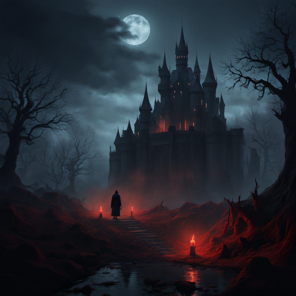 Dark Fantasy Dracula in a Haunting Gothic Castle