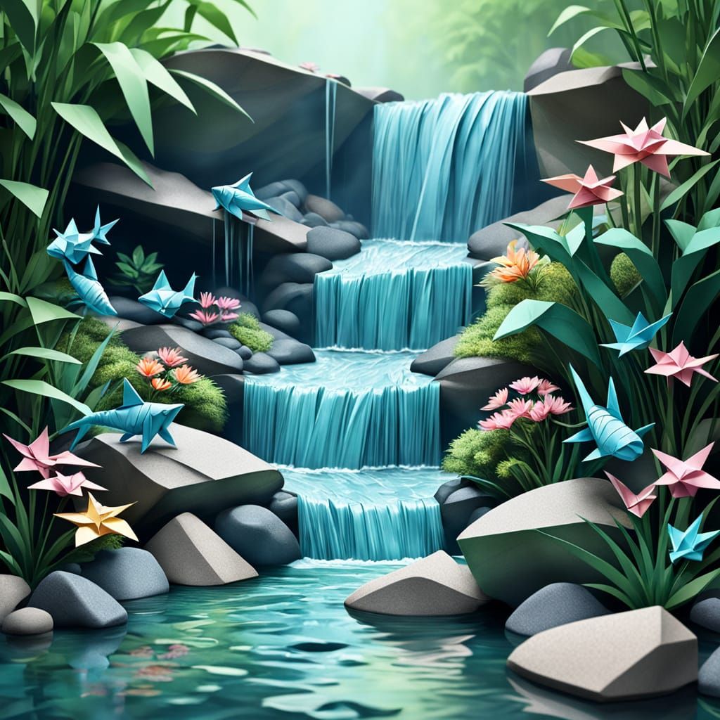 Origami Waterfall in Pastel Hues
