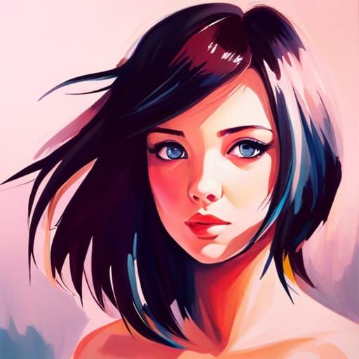 Anime Girl Portrait with Watercolor Accents