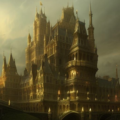 Victorian Princess with Sword in Whimsical Landscape