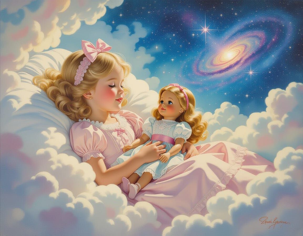 Girl Drifting in Nebula as Dreamy Fantasy Art