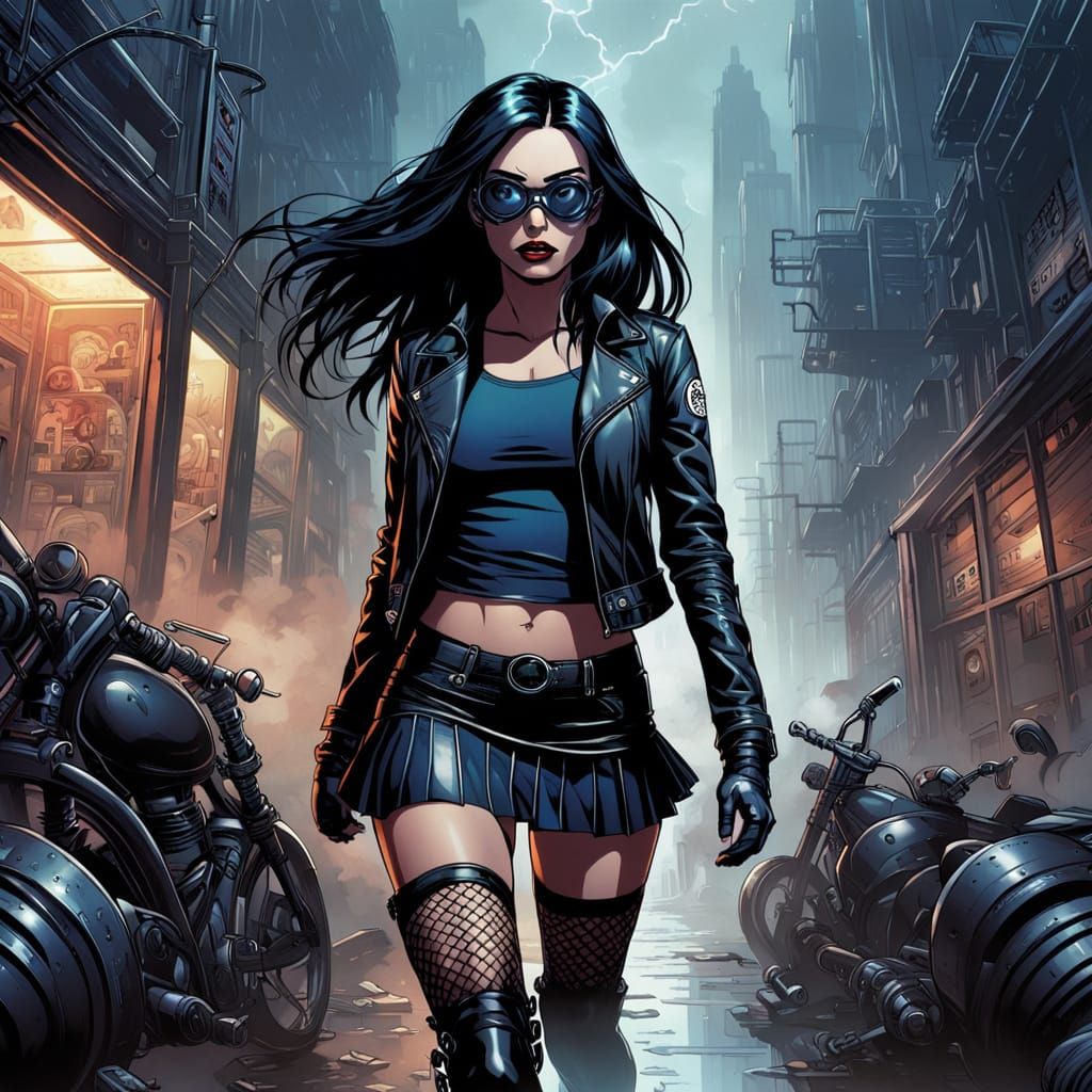 Goth Girl Emerging from Darkness in Comic Book Style