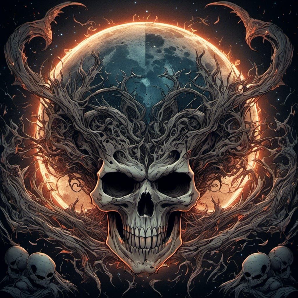 Skull Silhouetted in Full Moon Fantasy