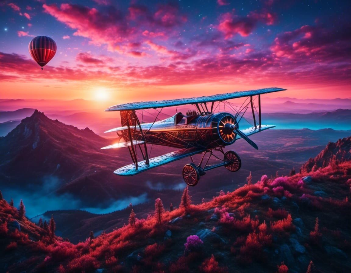 Biplane at Magic Hour with Volumetric Lighting