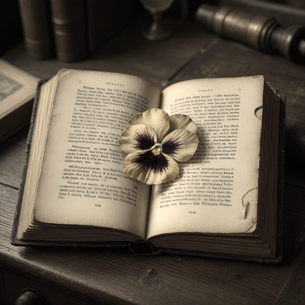 Vintage Pressed Pansy between Hardcover Book Pages