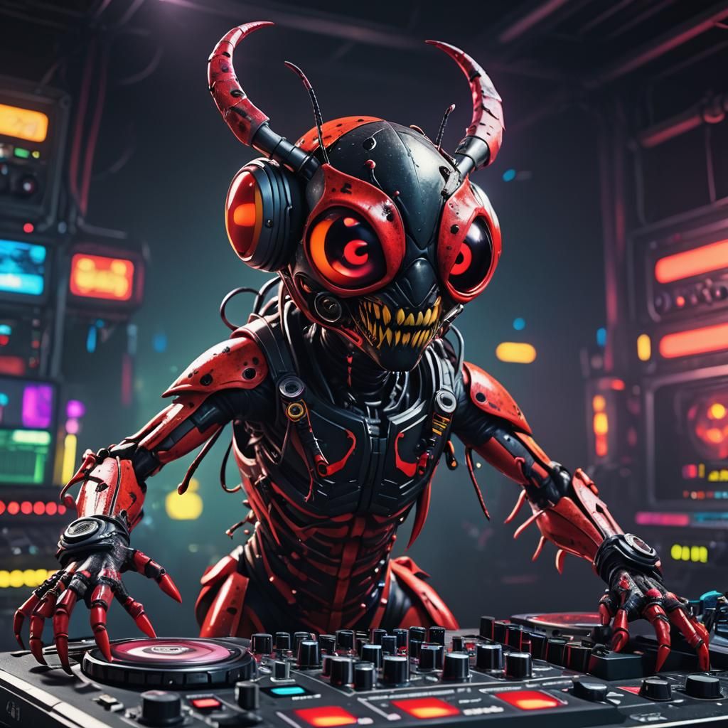 Hyperrealistic Alien Ladybug DJ with Super Powers