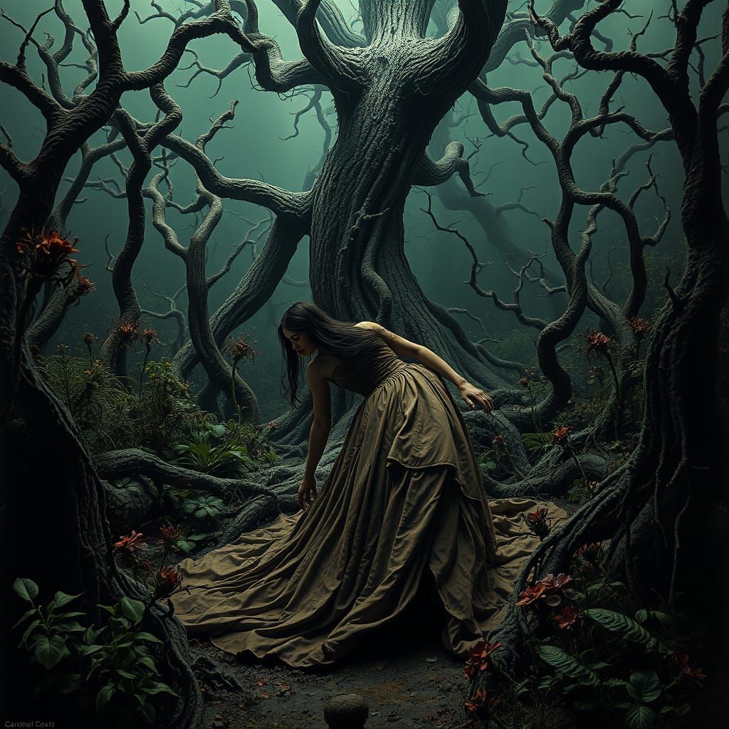 Victorian Woman Crawls Through Surreal Giger-Beksiński Garde...