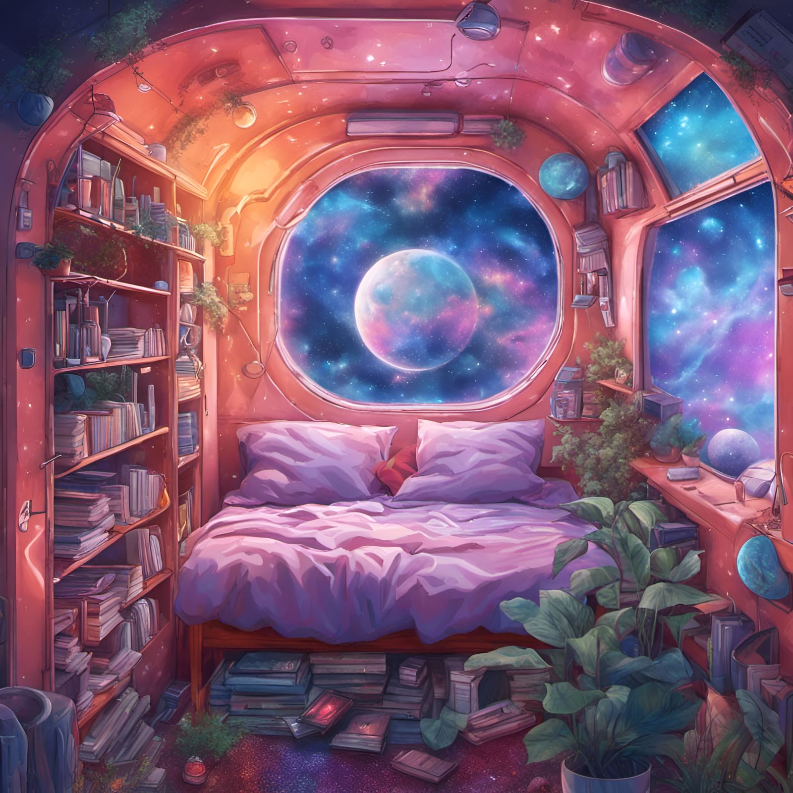 Cozy Capsule Bedroom with Window to Space