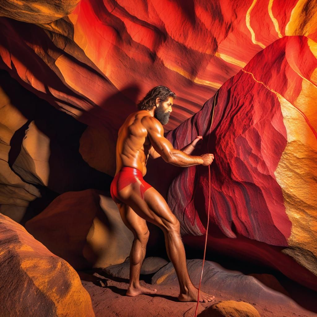 Cave Painting at Golden Hour in National Geographic Style