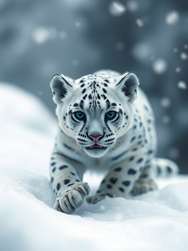 Cute Snow Panther Cub in Fantasy Landscape