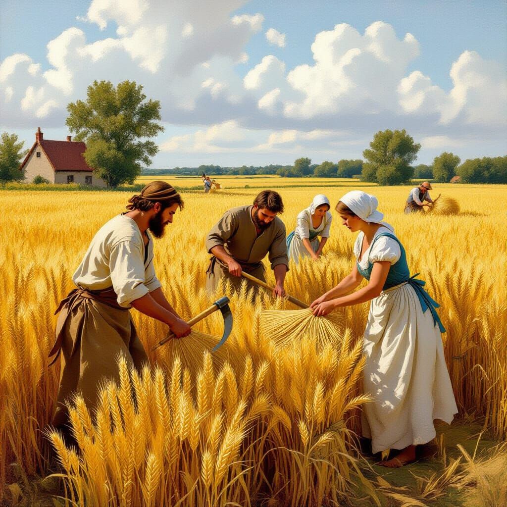 Medieval Wheat Harvest in Realistic Classic Style