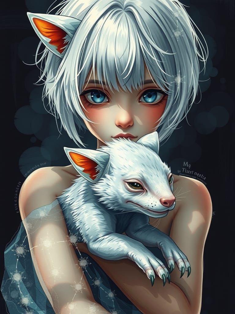 Girl with Fossa: Double Exposure Painting