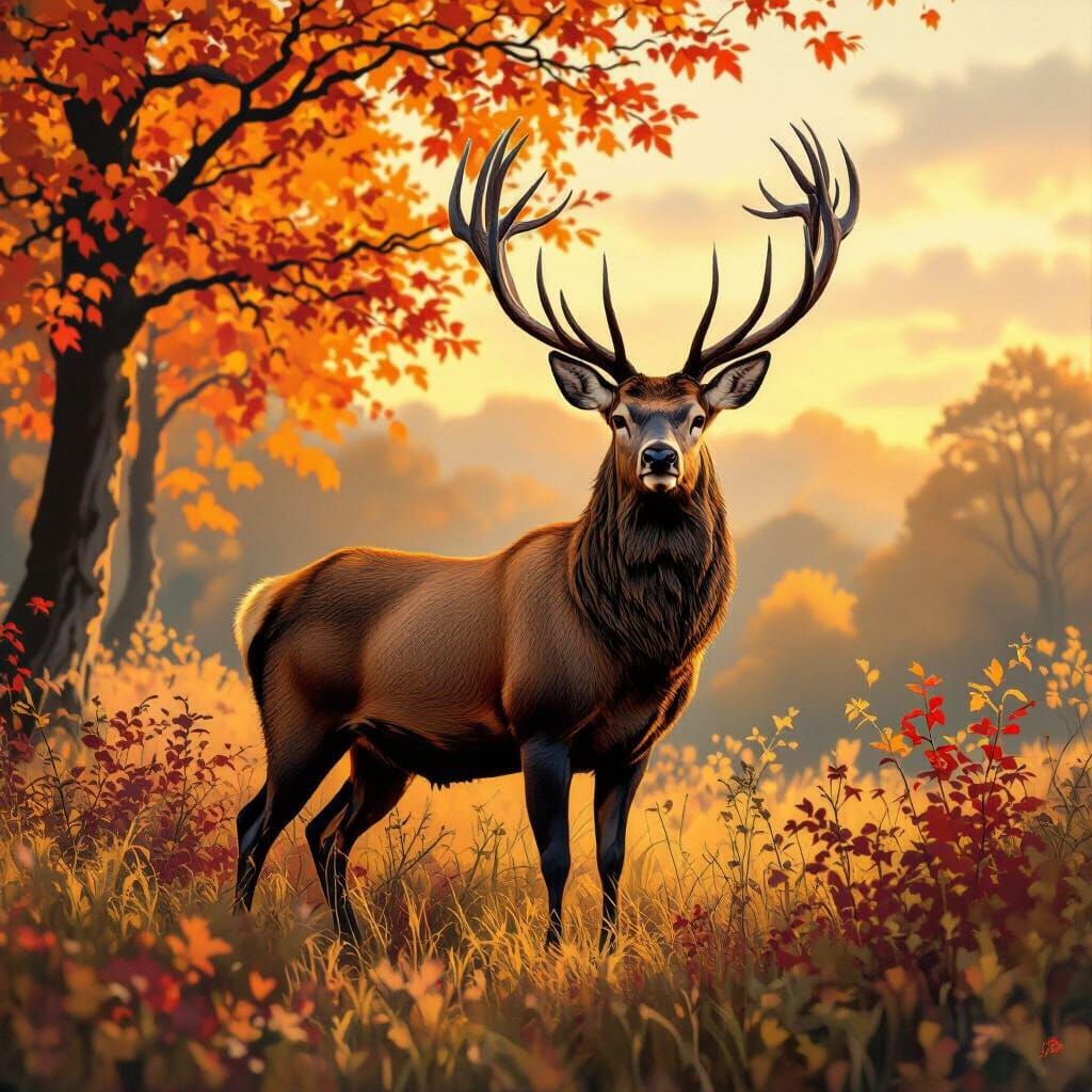 Majestic Red Deer Stag in Autumn Landscape