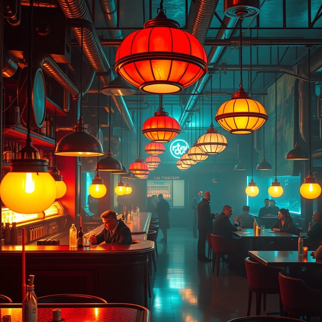 Exclusive Bar at the End of Time in Cyberpunk Steampunk Styl...