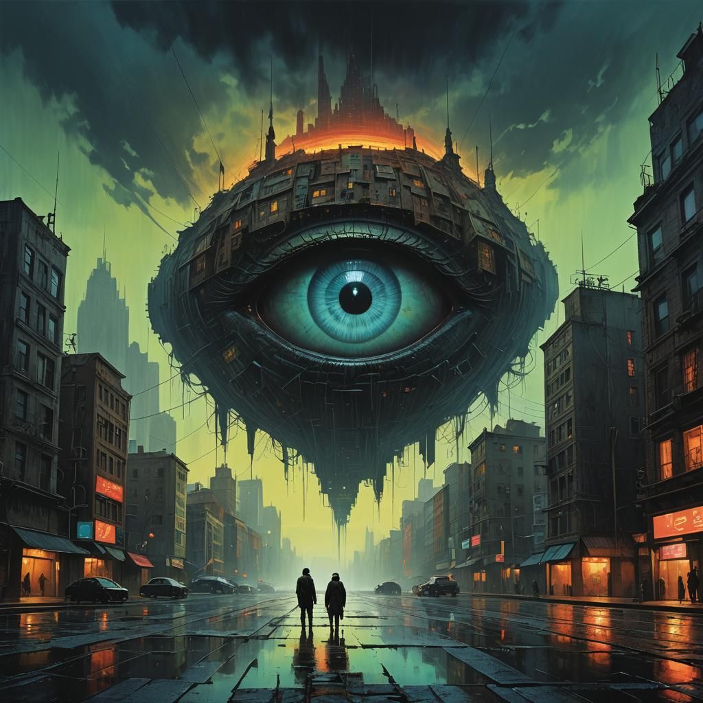 Dystopian TV Eye Concept Art in Dark Surrealism