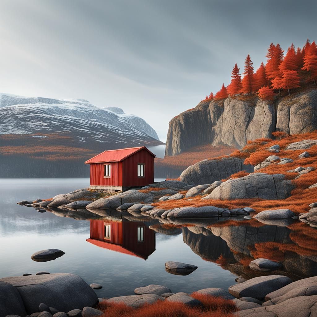 Nordic Cabin by Calm Waters: A Tranquil Landscape