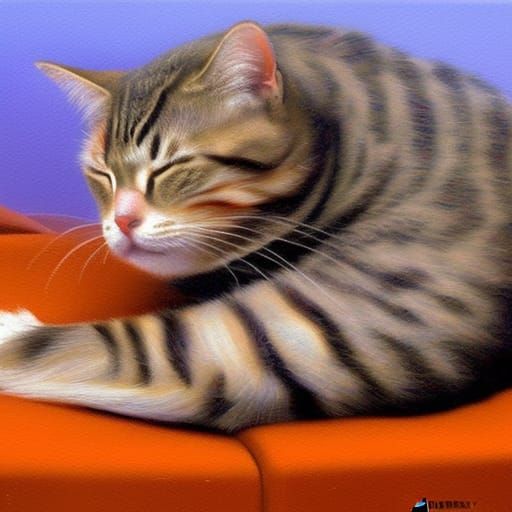 Sleeping Cat in Oil Painting Style