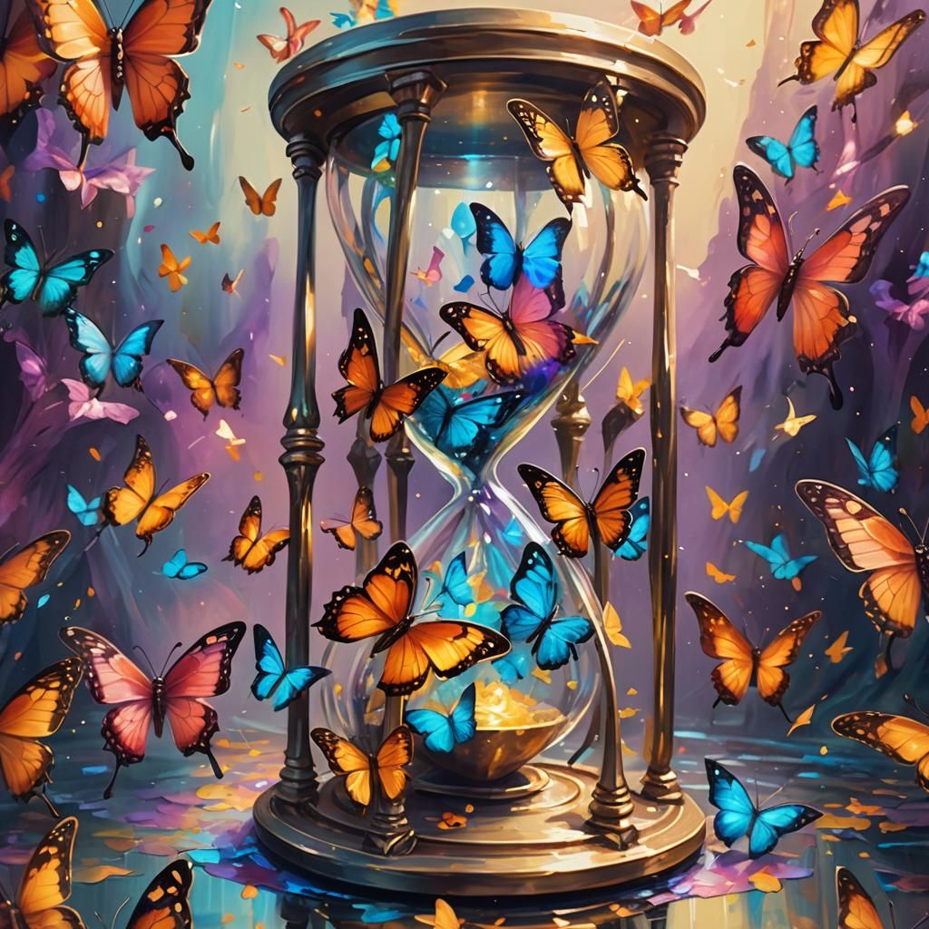 Butterfly Hourglass: Whimsical Fantasy Concept Art