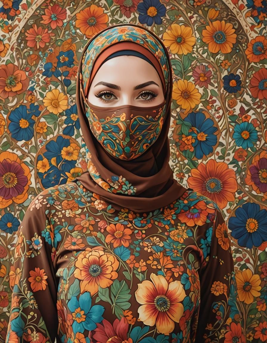 Portrait of Woman in Hijab, Pop Art Style