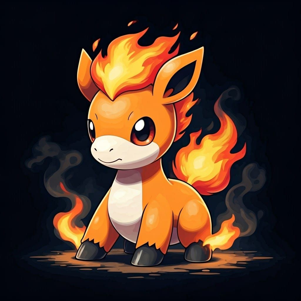 Adorable Fire-Type Pokemon Horse in Anime Style