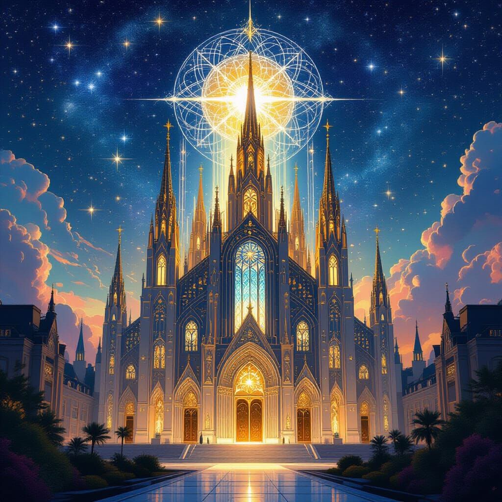 Celestial Starlight Cathedral in Art Nouveau Style