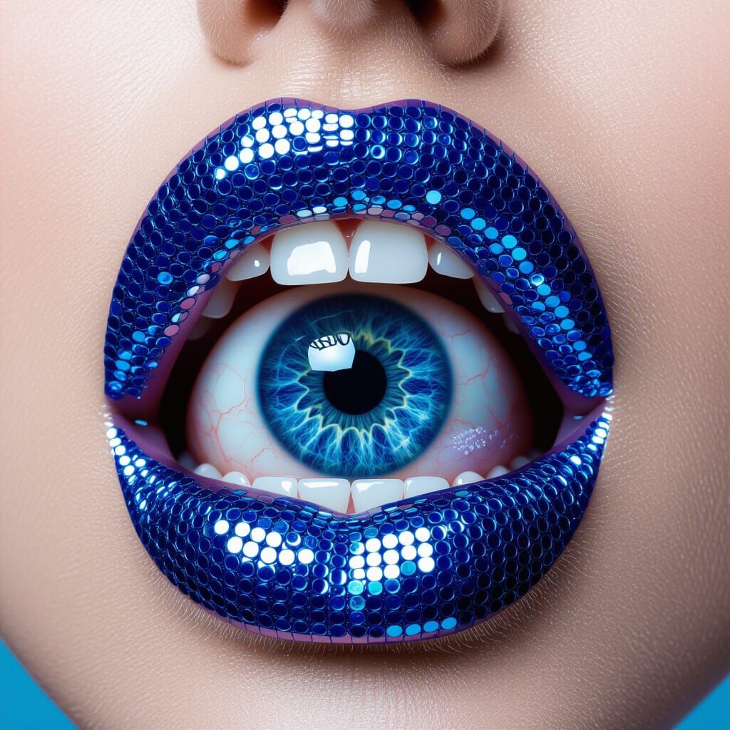 Sequined Lips with Eyeball, Grotesque Hyperrealism