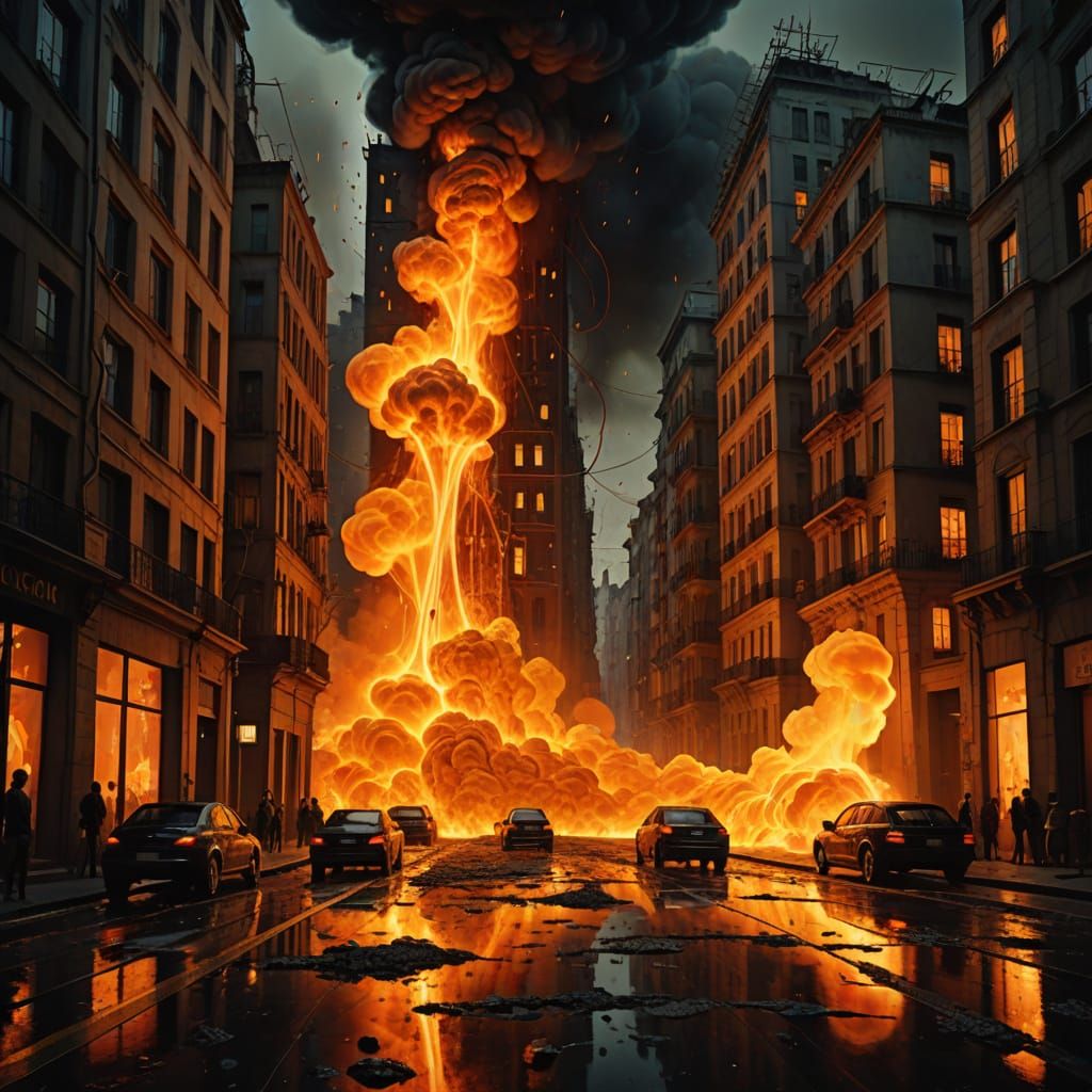 Molten Gold River Engulfs Dystopian City