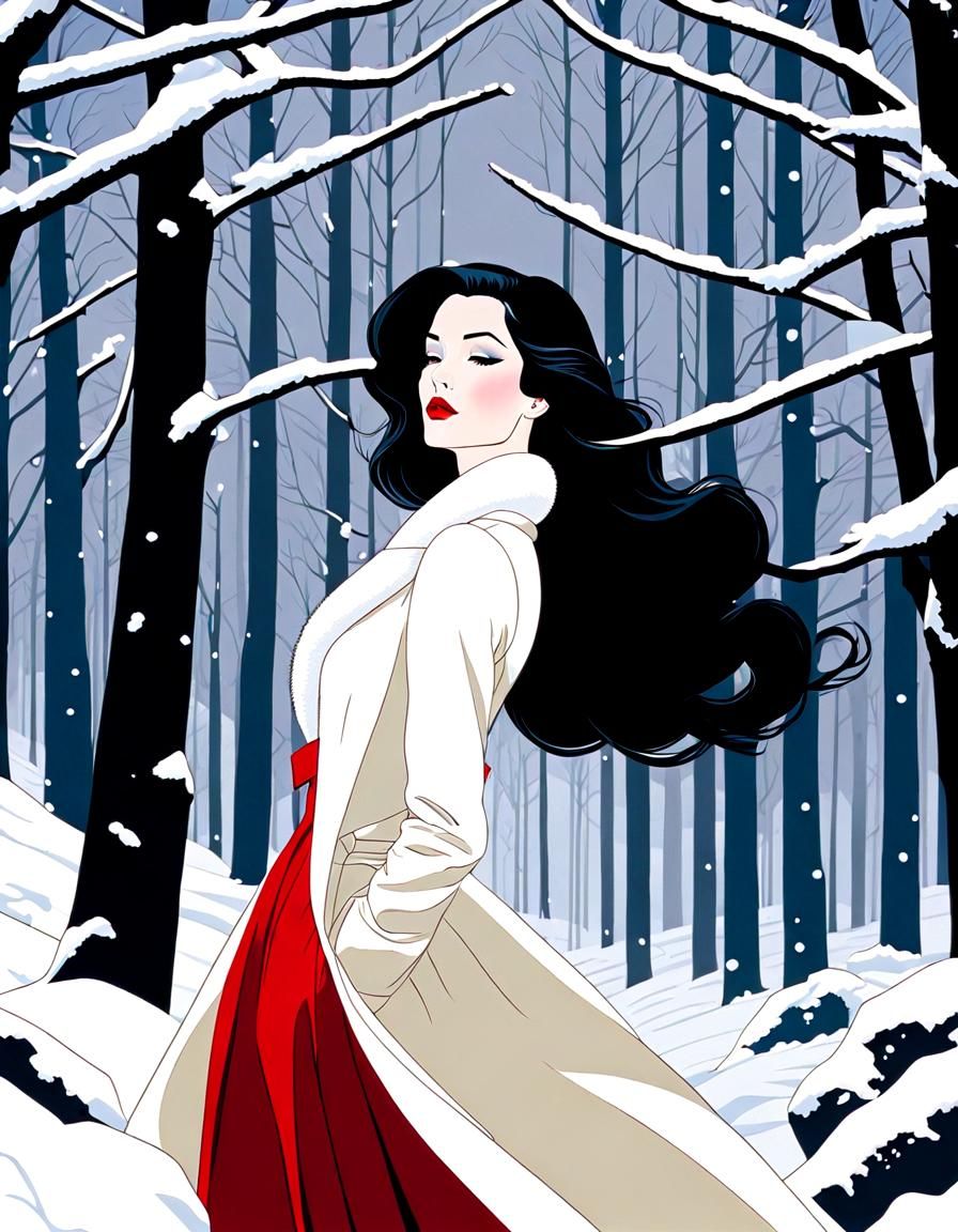 Snow Queen in Nagel Style in Winter Forest