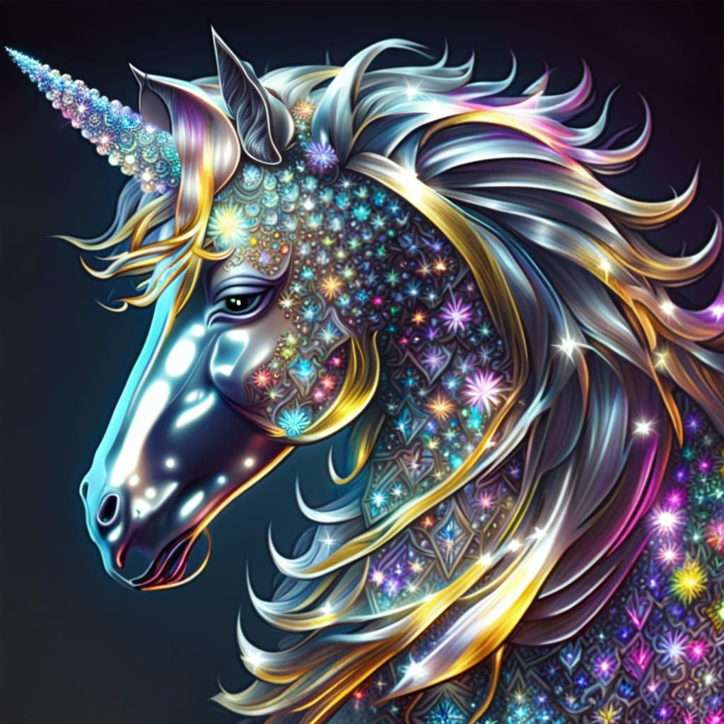 Sparkly Unicorn made of crystal sparkle, glitter silver and ...