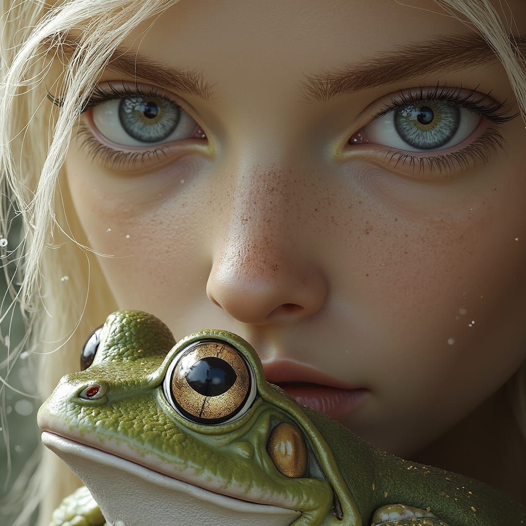 Regal Princess Enchants with Mysterious Green Frog in Ethere...